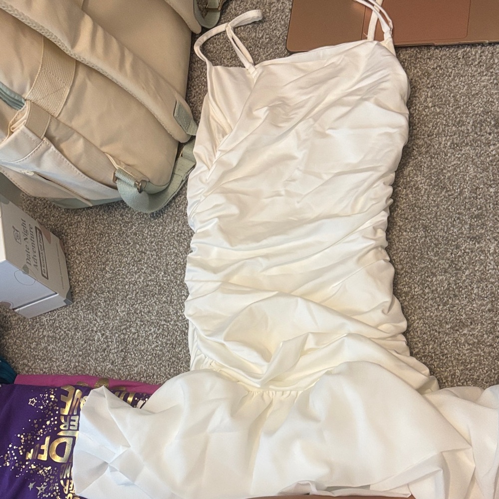 Elegant White Ruched Dress